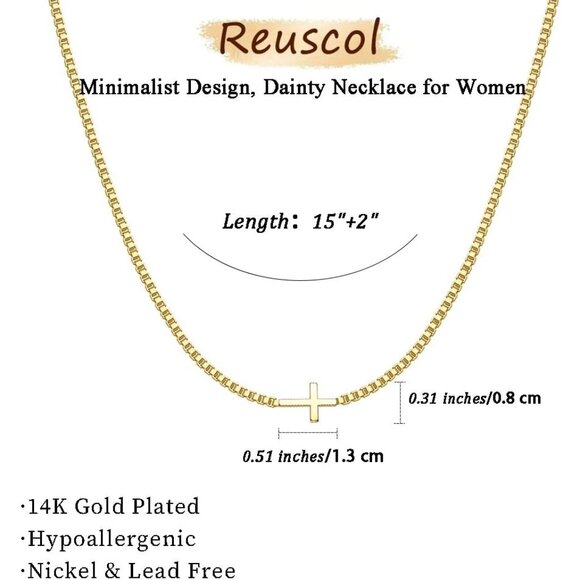 Women's 2-gold 14k Gold Plated Cross Choker Minimalist Simple Dainty Necklaces - Picture 5 of 7